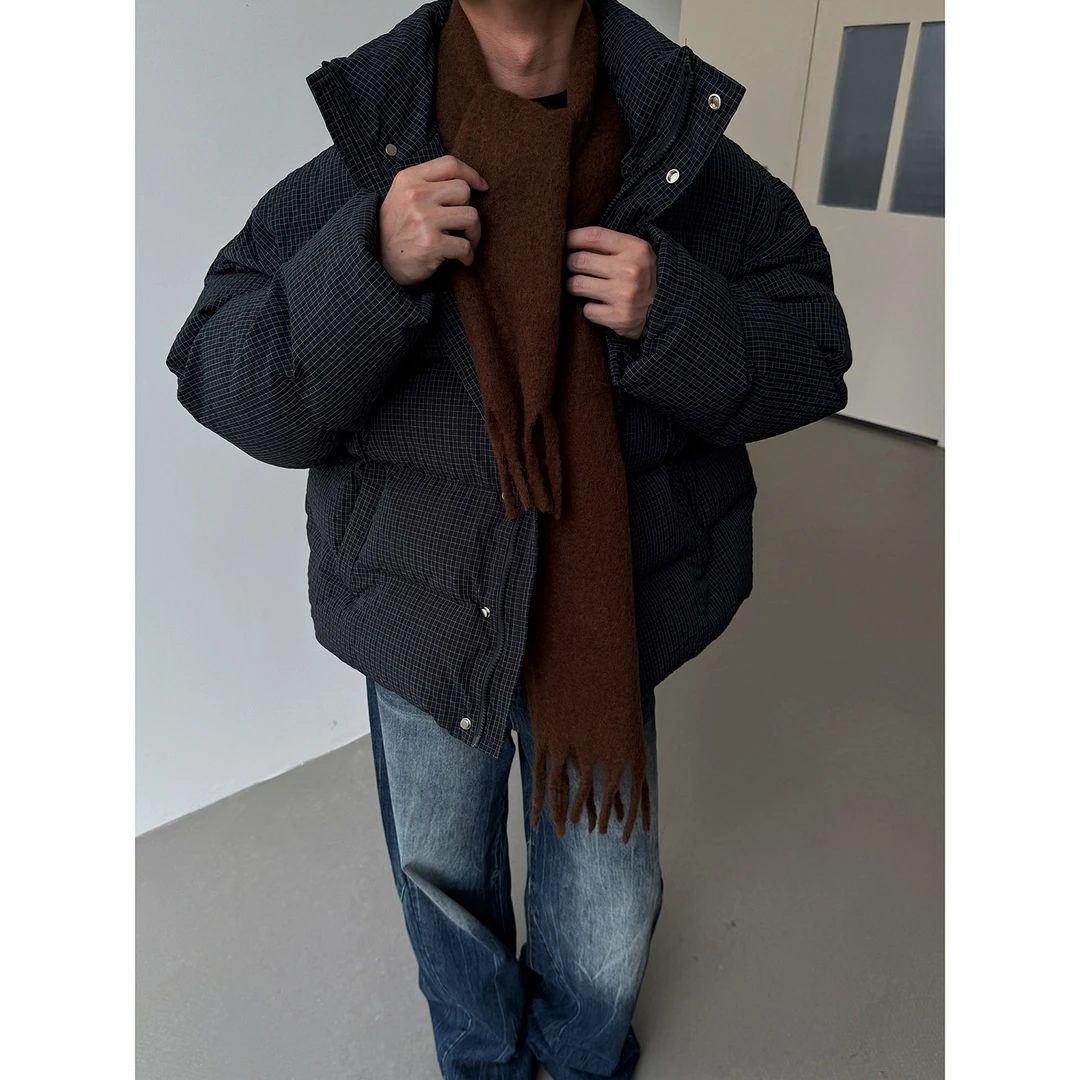 19studio WAYNEPRINCE冬季美式复古面包服外套男加厚格子立领棉衣
