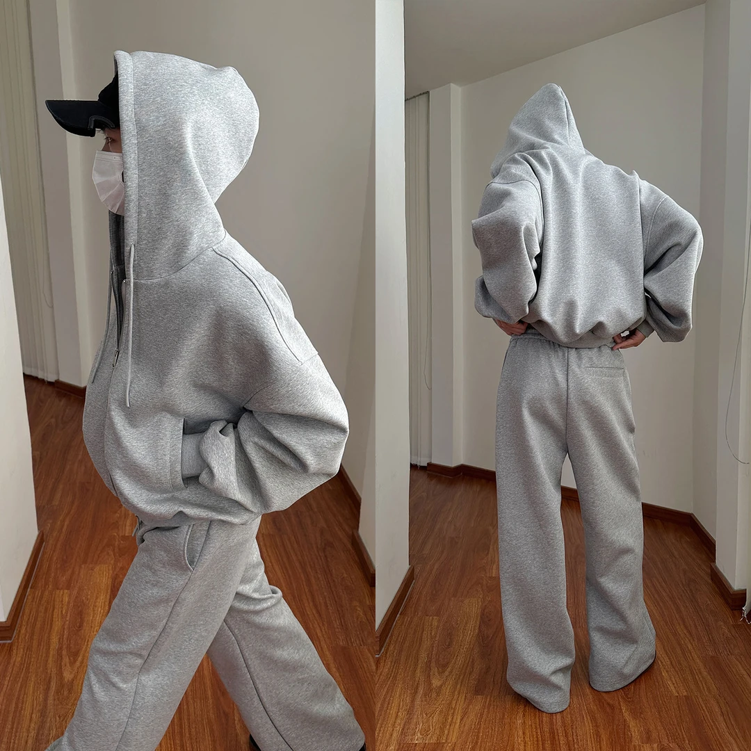 19studio WAYNEPRINCE韩版短款廓形复合连帽卫衣双拉链开衫外套男