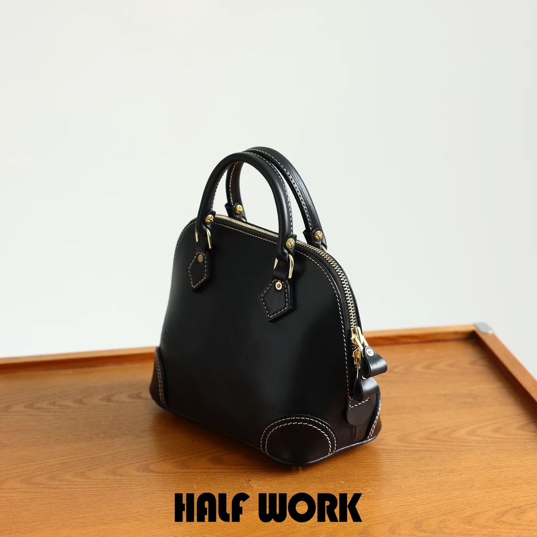 HALF WORK/伴工  植鞣油蜡头层牛皮手提包大容量贝壳包 KB-2210