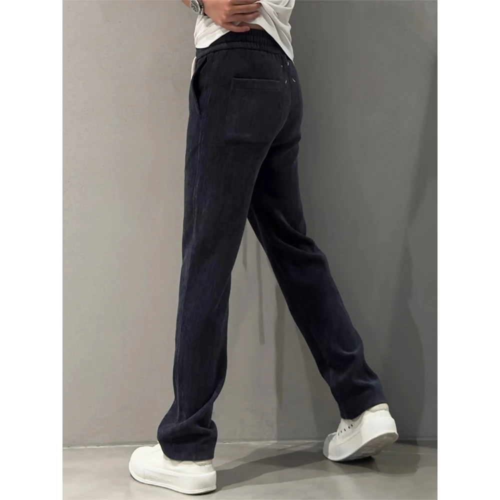潮牌冬季新款加绒保暖直筒休闲裤男士加厚条绒松紧腰宽松阔腿裤子