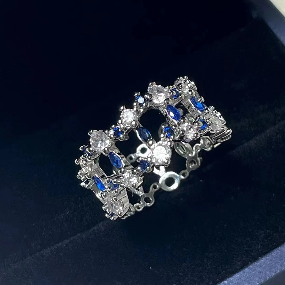 铜合金锆石戒指 浪漫风情蓝色戒指日常百搭指环镶嵌时尚轻奢