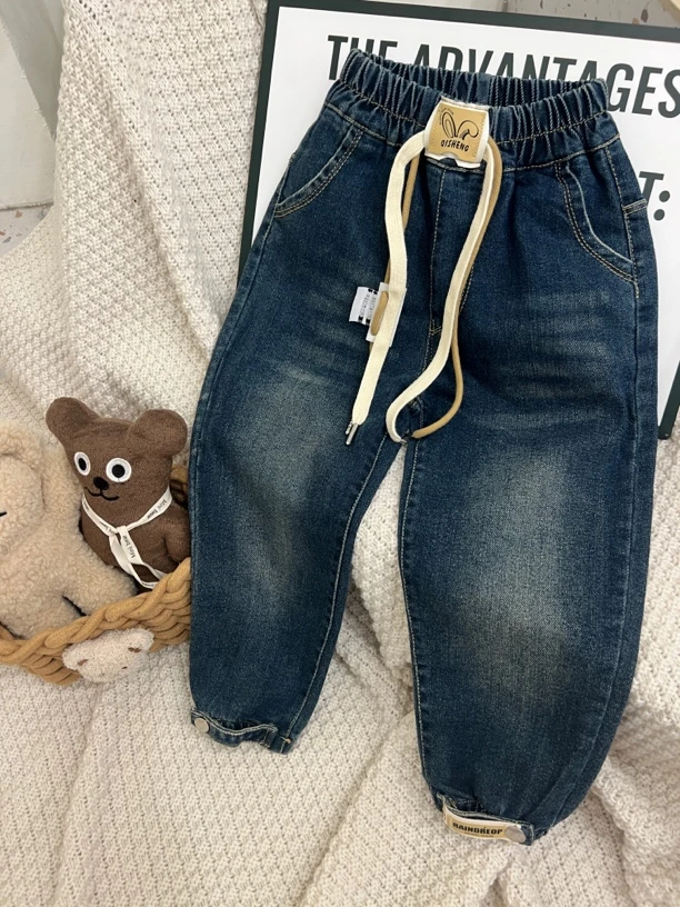 2024韩版复古儿童软牛仔裤春秋季男女洋气百搭宽松休闲裤