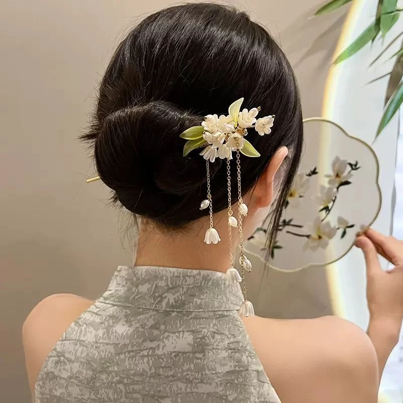 轩古风铃兰花送妈妈流苏发簪女夏季配旗袍汉服盘发宫灯簪子盘发簪