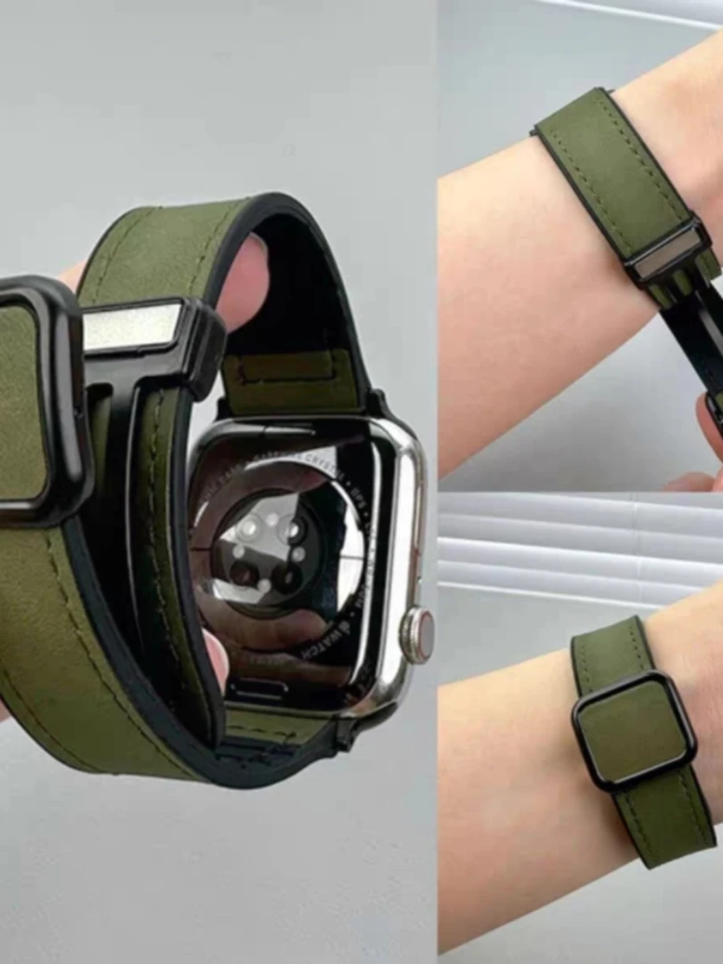 适用苹果手表带Applewatchs9s8真皮柔软硅胶磁吸方扣iWatch8男女