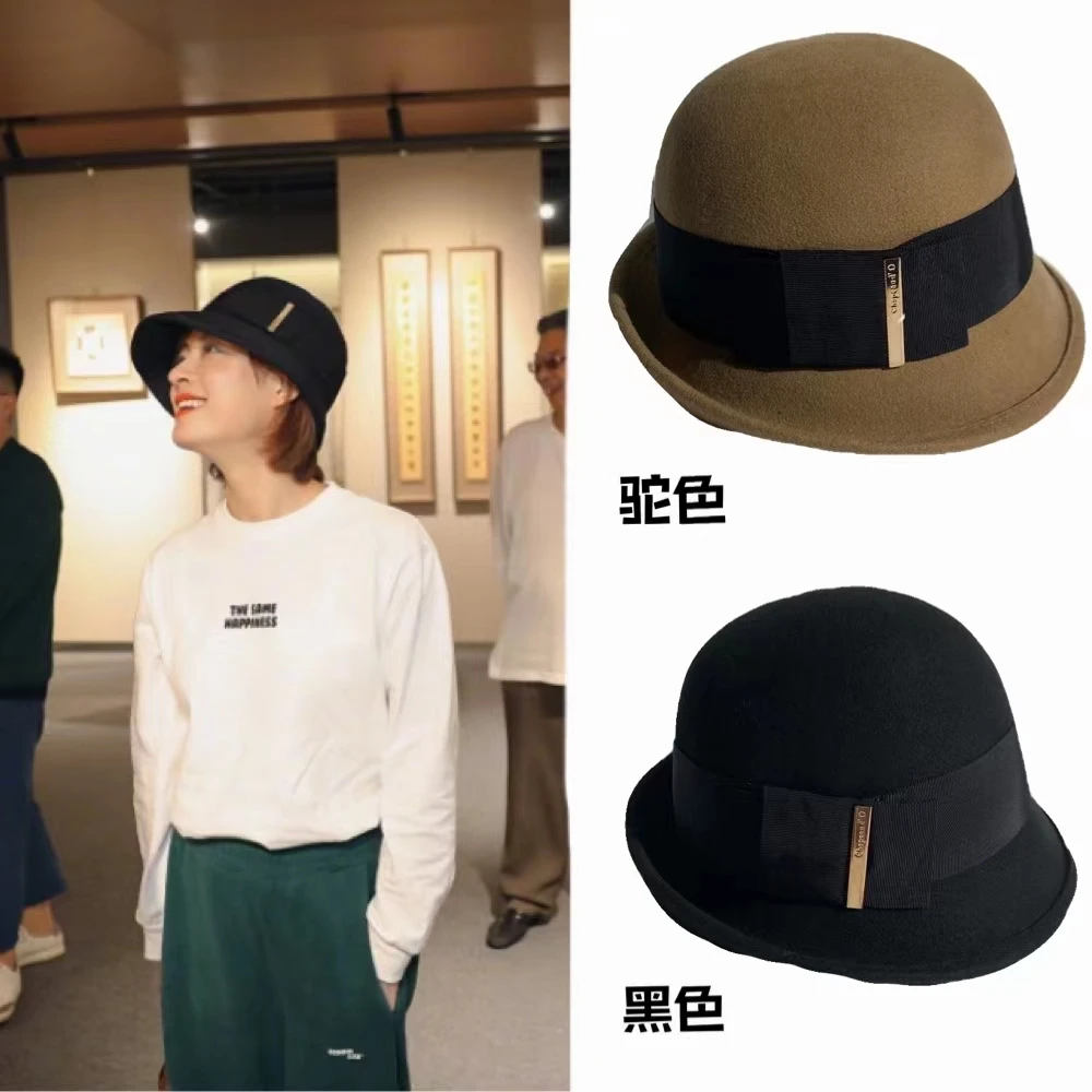 加厚金属牌翘边女士时尚百搭优雅款黑色礼帽