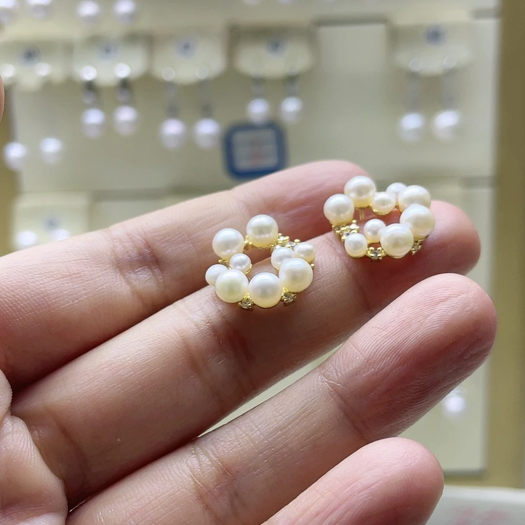 淡水珍珠耳饰银S925镶嵌