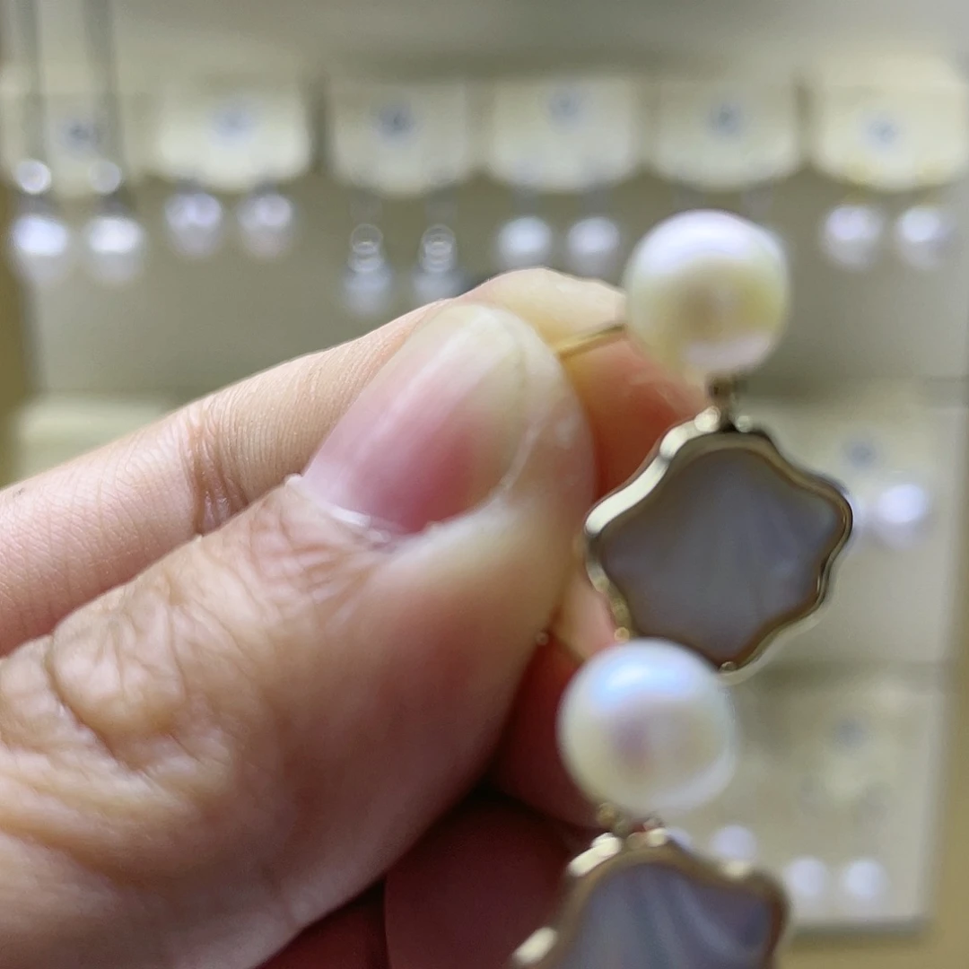 淡水珍珠耳饰银S925镶嵌