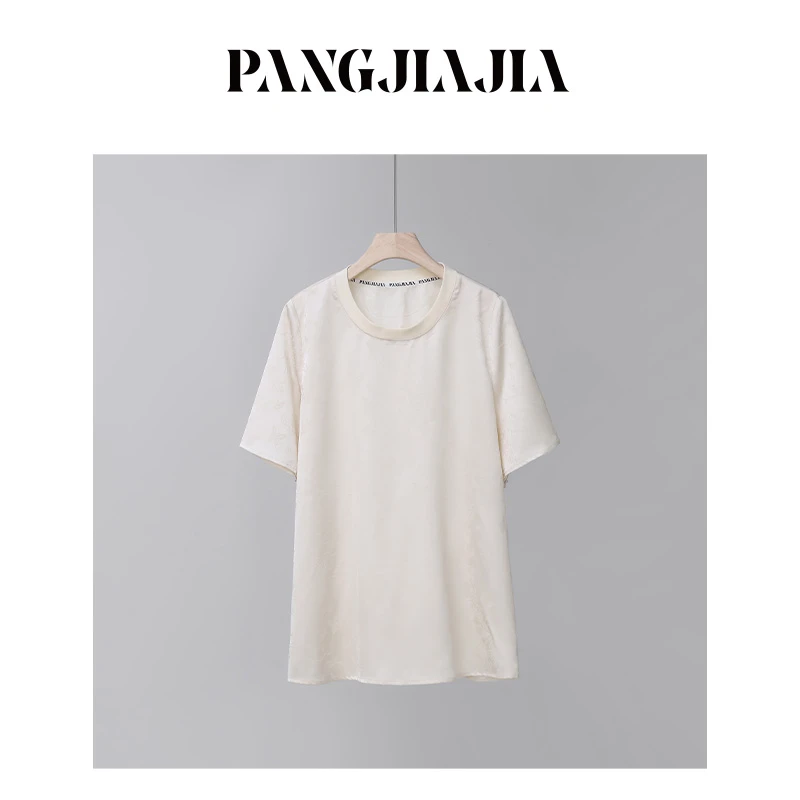 【胖佳佳】白玉簪 新中式短袖T恤女时尚气质提花圆领上衣H624Z02347