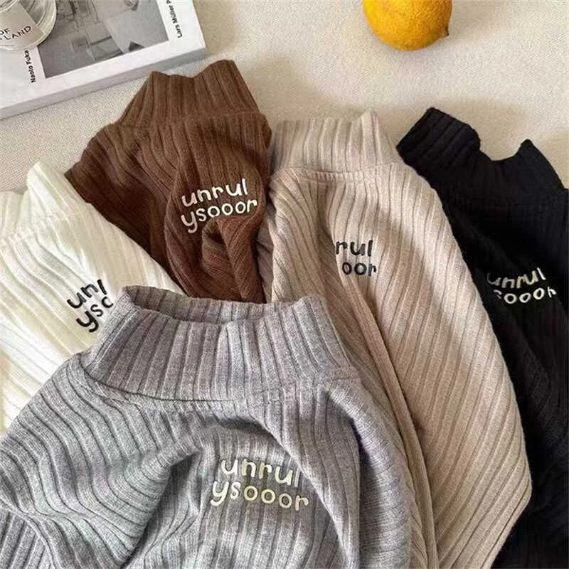 日系儿童半高领打底衫秋冬款男女童坑条加厚T恤宝宝弹力针织衫潮t