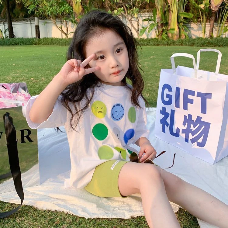 纯棉儿童女宝宝中小童2025夏新款卡通印花速干透气短袖T恤上衣