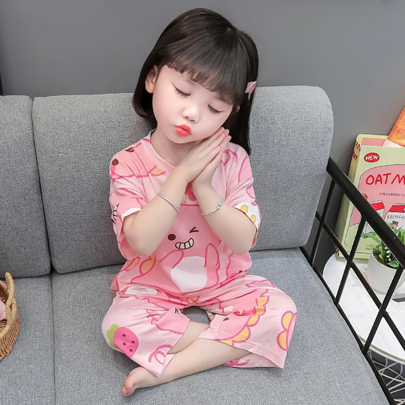 儿童睡衣短袖春秋薄款女童婴儿夏天空调服女宝宝家居服套装