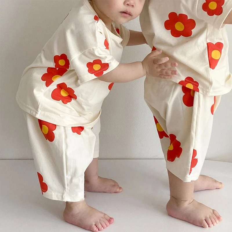 纯棉儿童套装童装夏季新款舒适宝宝短袖短裤PP裤家居服两件套装