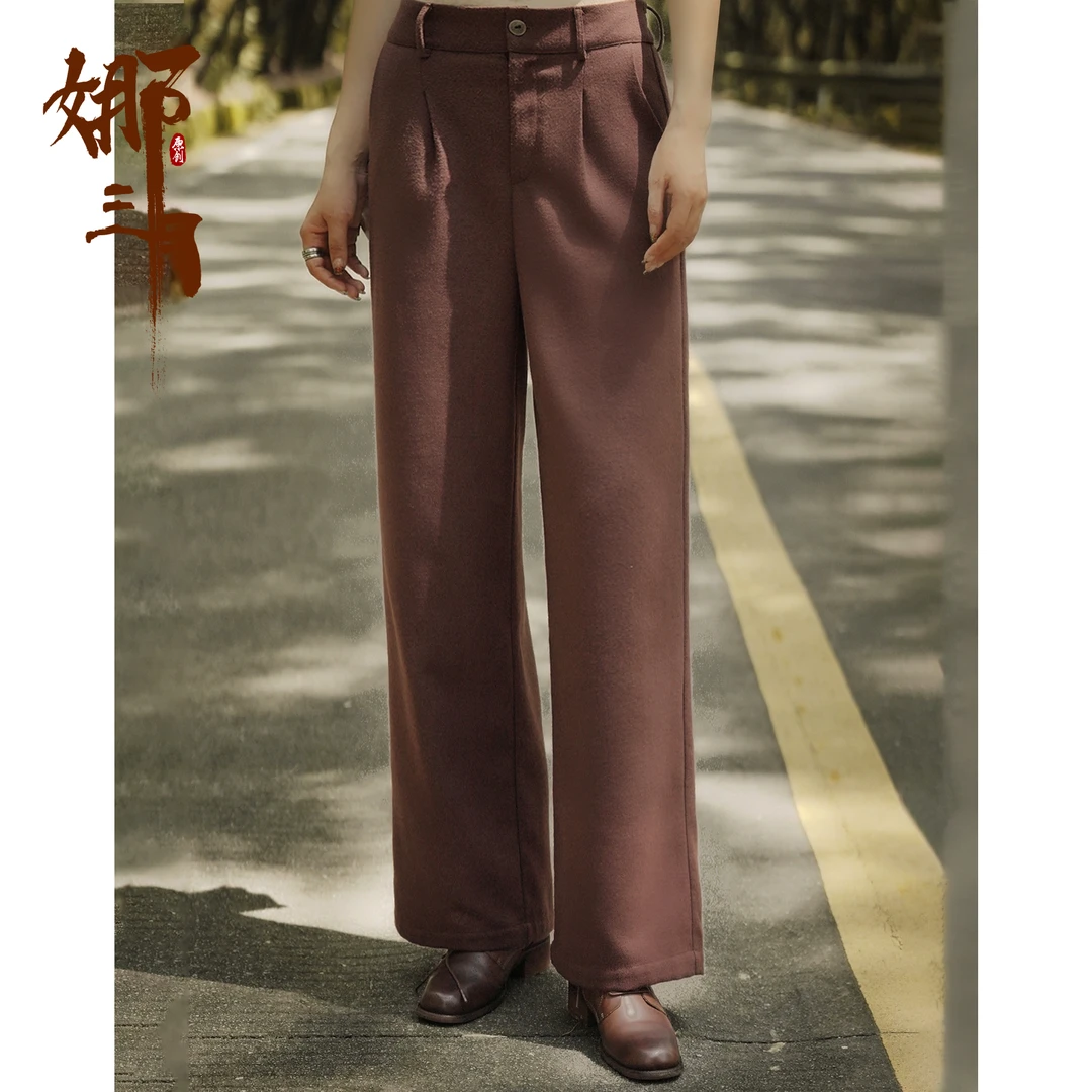 娜三月【文艺】小青复古秋冬西裤式气质小182710高腰中式直筒裤XP