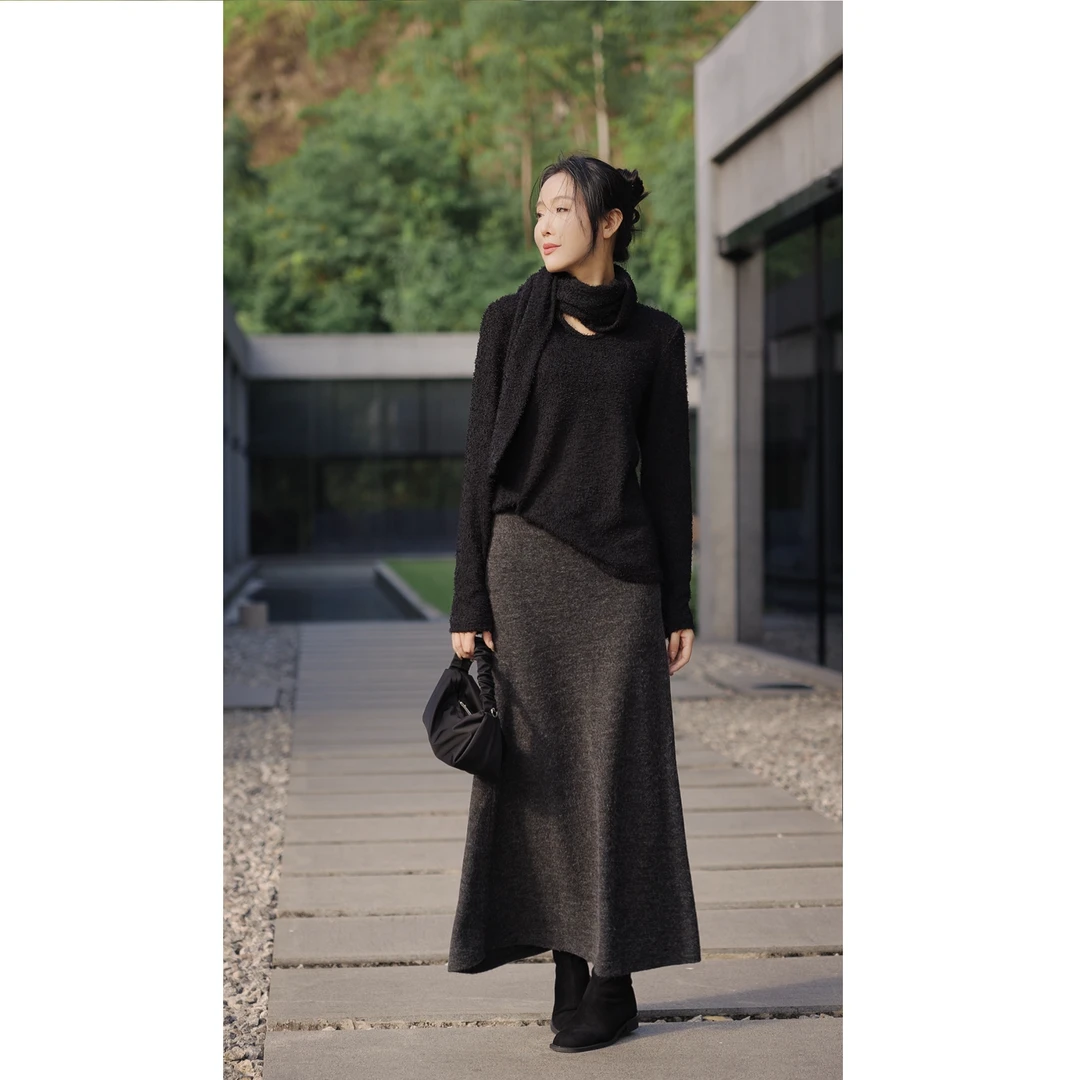 娜三月【草木染】腔调穿搭新款经典时尚定制设计款含羊毛半裙9066