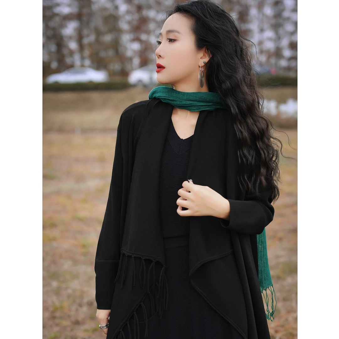 娜三月【植物染】腔调穿搭小青复古质感不规则流苏开衫外套58825