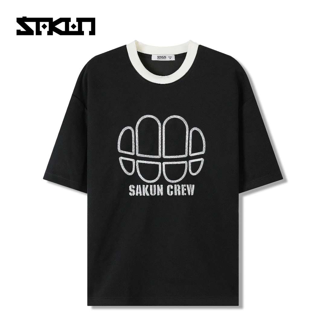 SAKUN【冬天可穿的T恤系列】360克情侣撞色圆领T恤3133-1223277-MM