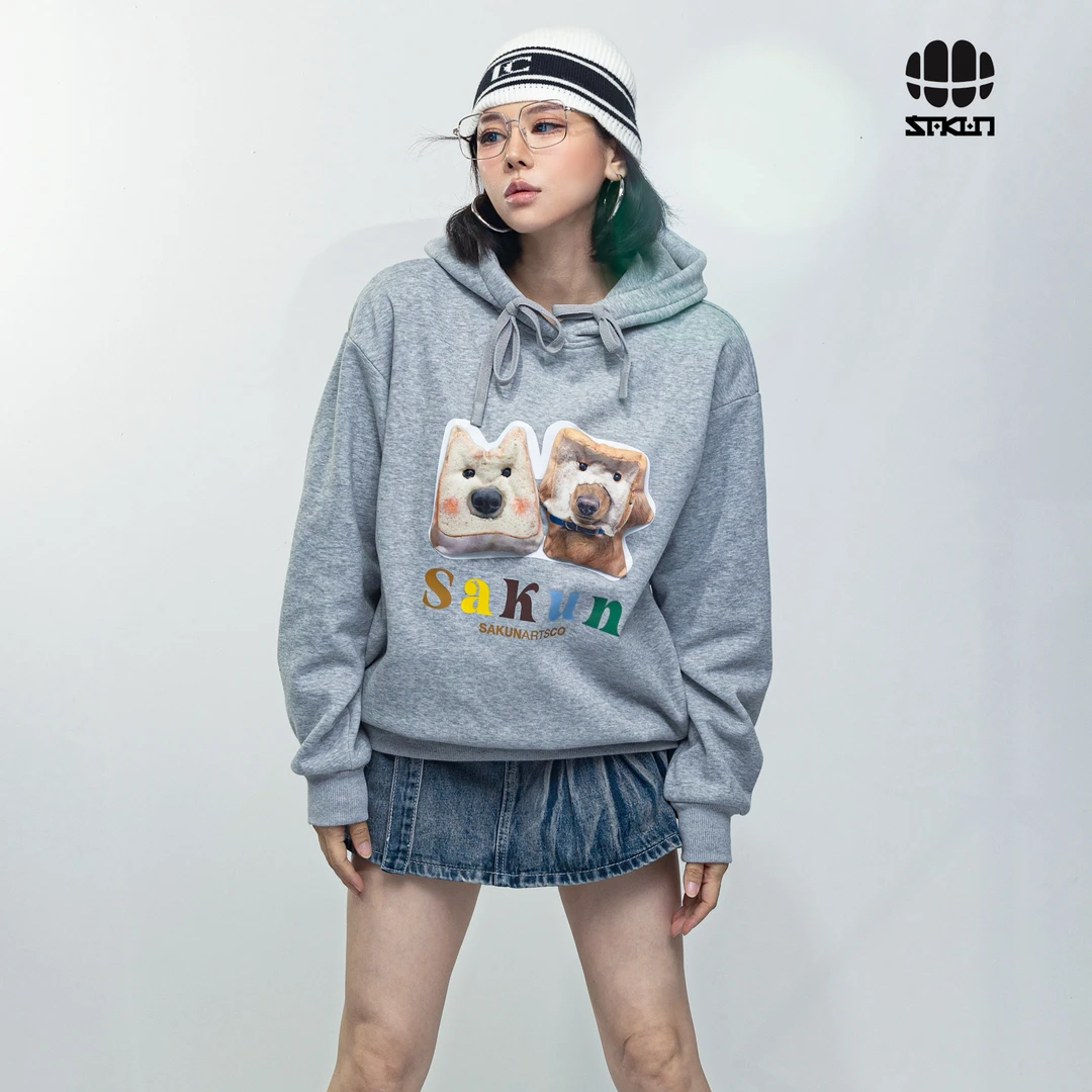SAKUN趣味面包狗加绒连帽卫衣3153-1414982