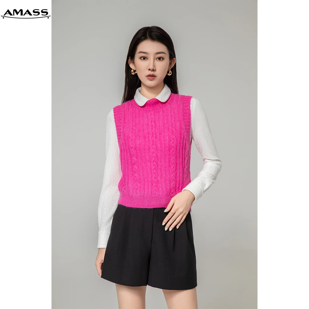 AMASS/阿玛施秋冬U领套头百搭时尚纯色无袖针织打底衫女 5399723