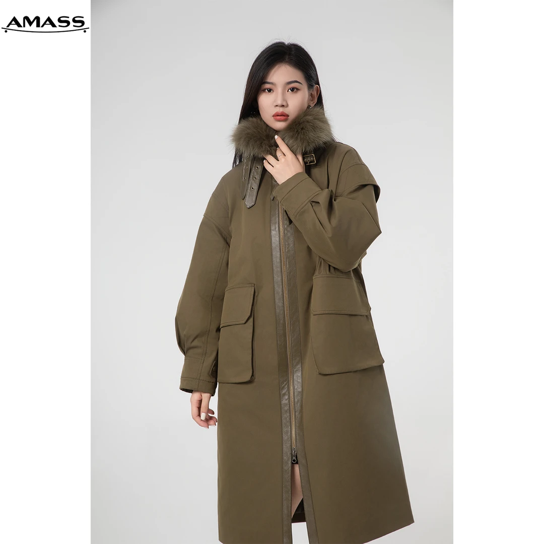 AMASS/阿玛施冬季保暖宽松抽绳毛领韩版加厚中长款棉衣女 5400734