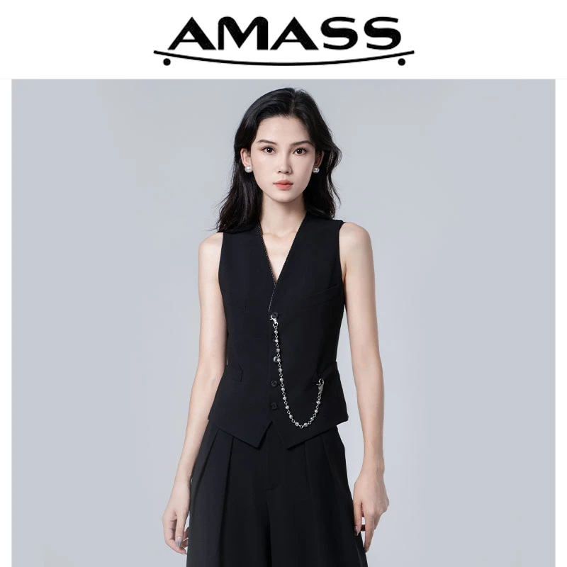 AMASS/阿玛施春夏时尚经典气质通勤百搭显瘦链条短款马夹 5400780