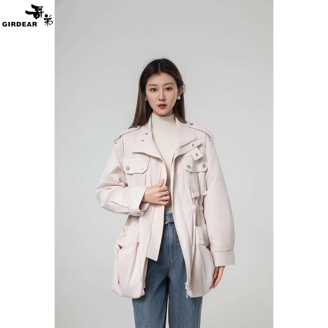 GIRDEAR/哥弟秋冬休闲百搭中长款防风保暖派克工装棉衣女 1400655