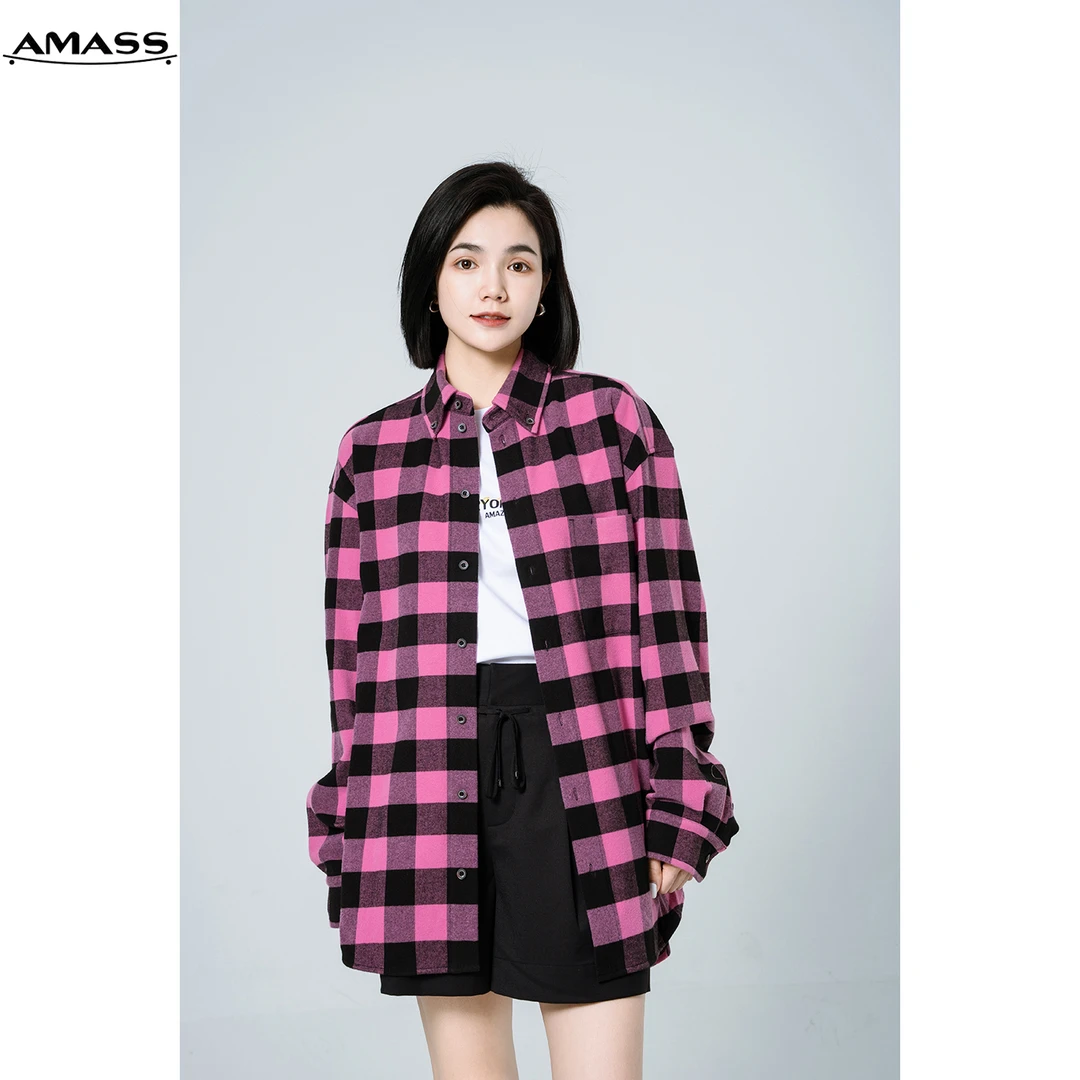 AMASS/阿玛施秋冬新款质感百搭宽松简约经典格纹衬衫女 5300911