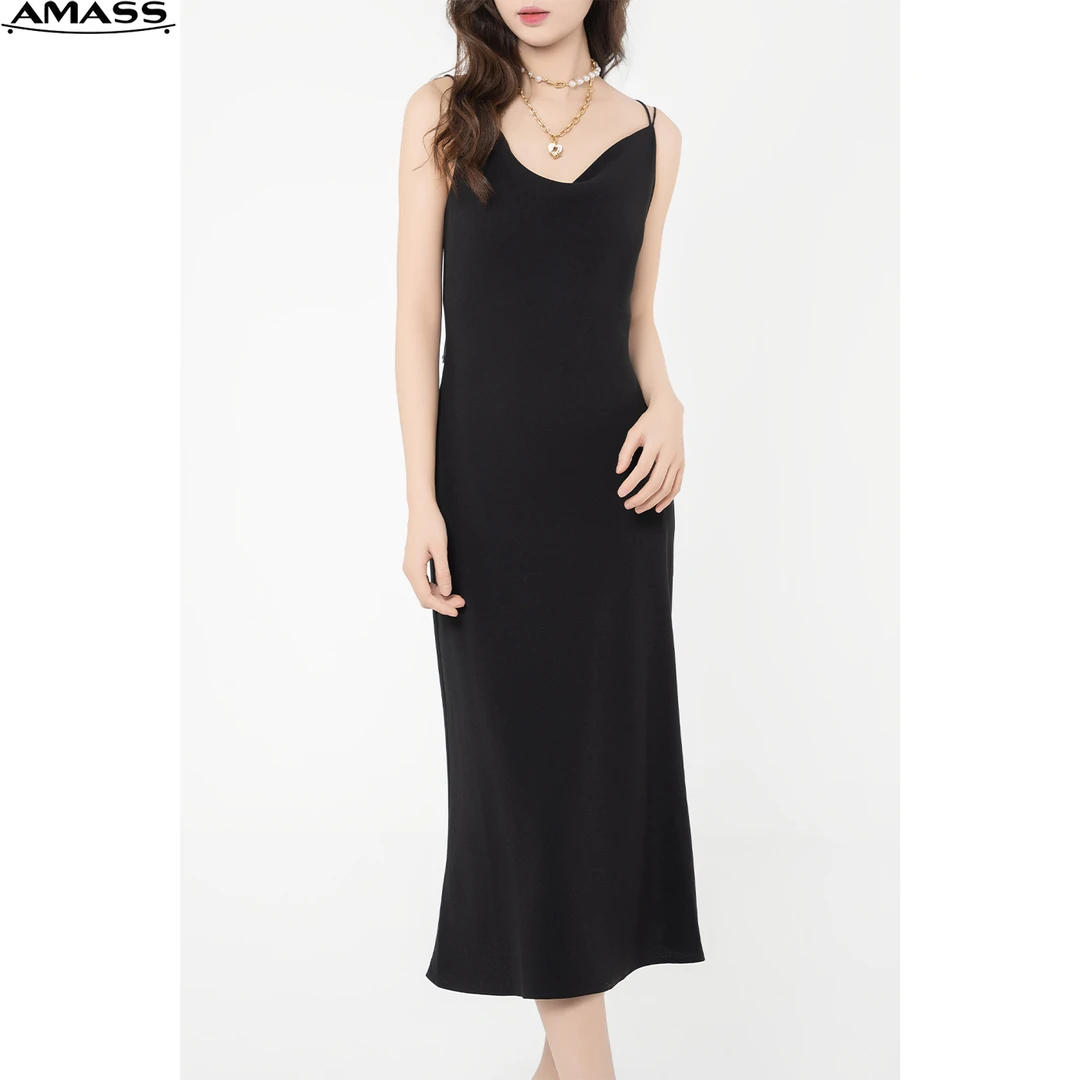 AMASS/阿玛施夏新款性感黑色露背气质时尚显瘦百搭连衣裙 5500456