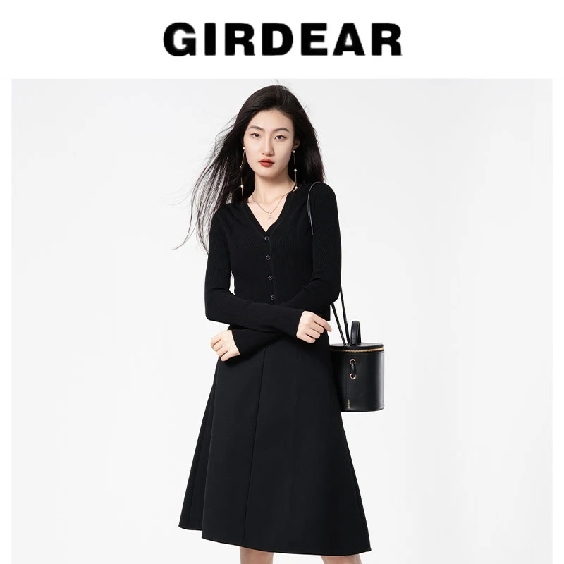 GIRDEAR/哥弟春季新款百搭针织衫V领修身法式开衫薄外套 1499185