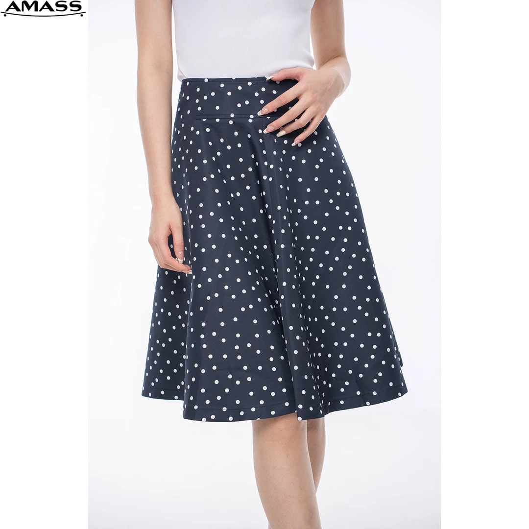 AMASS/阿玛施气质通勤百搭减龄高腰波点A字伞裙半身中长裙5200014