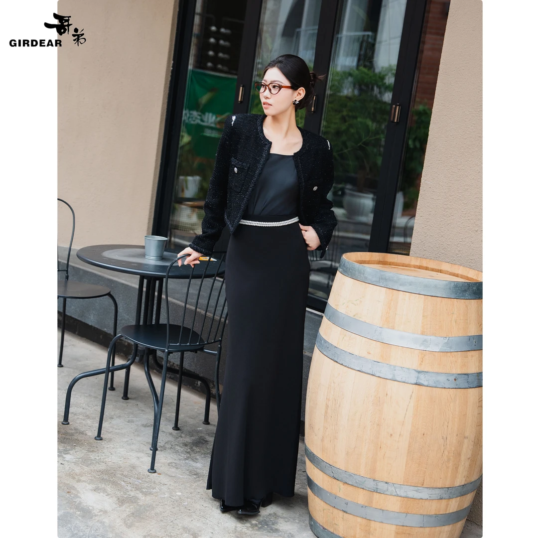 GIRDEAR/哥弟【高人一等】新款小黑裙高腰显瘦时尚半身裙女 1292388