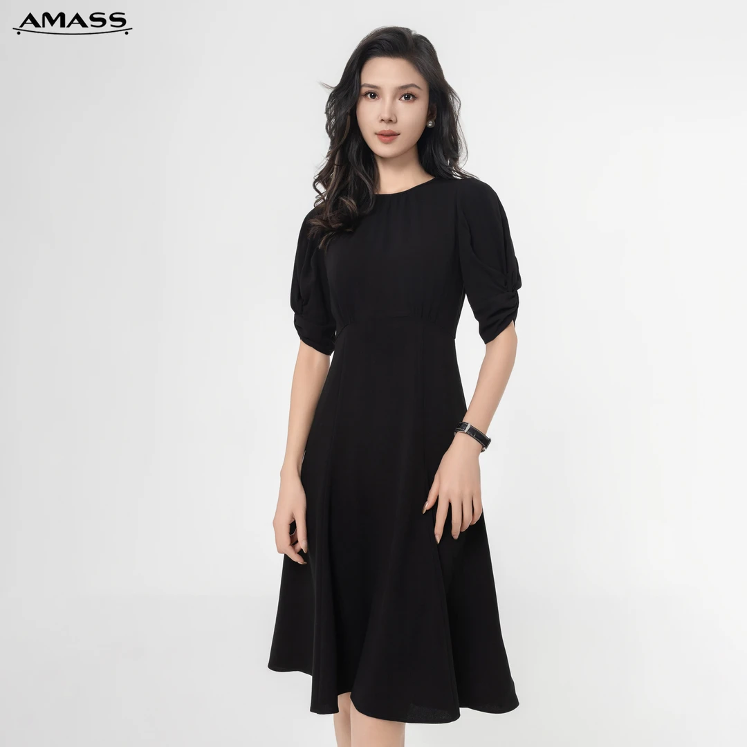 AMASS/阿玛施连衣裙礼服显瘦气质黑色法式收腰优雅泡泡袖 5500513