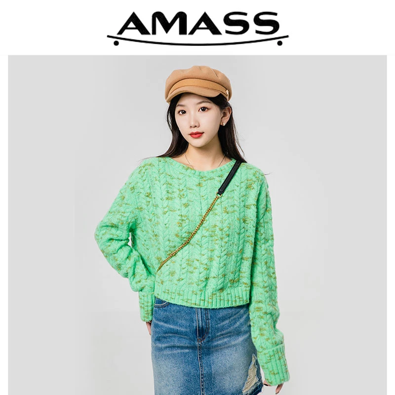 AMASS/阿玛施秋季圆领套头宽松长袖时尚百搭羊毛针织衫 5399621