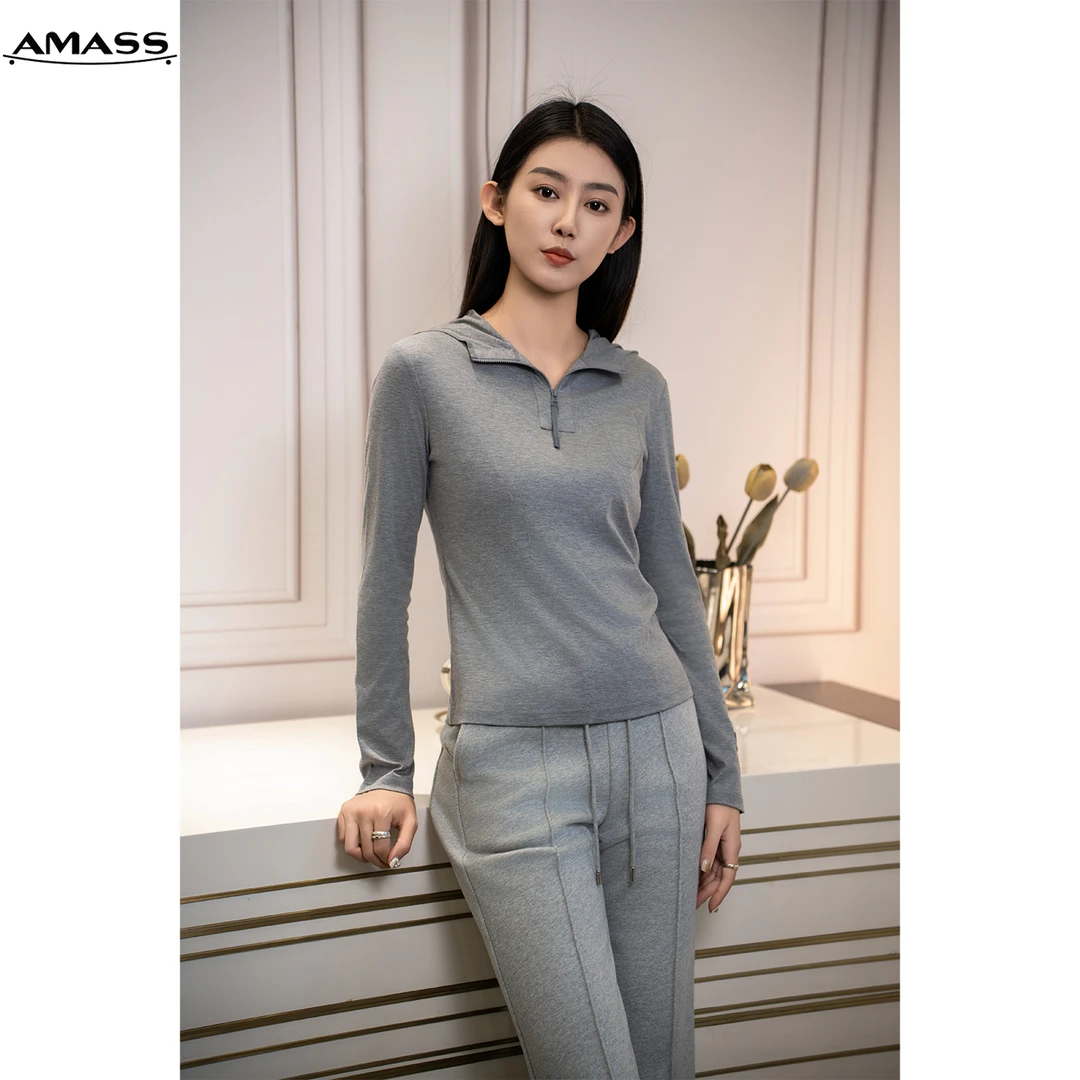AMASS/阿玛施春季轻职场气质时尚休闲百搭修身连帽卫衣女 5300662