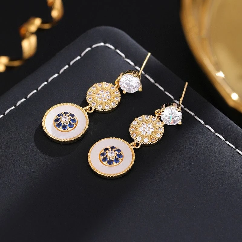 铜合金合成锆石耳饰 6311高级时尚八芒星满镶气质百搭耳钉