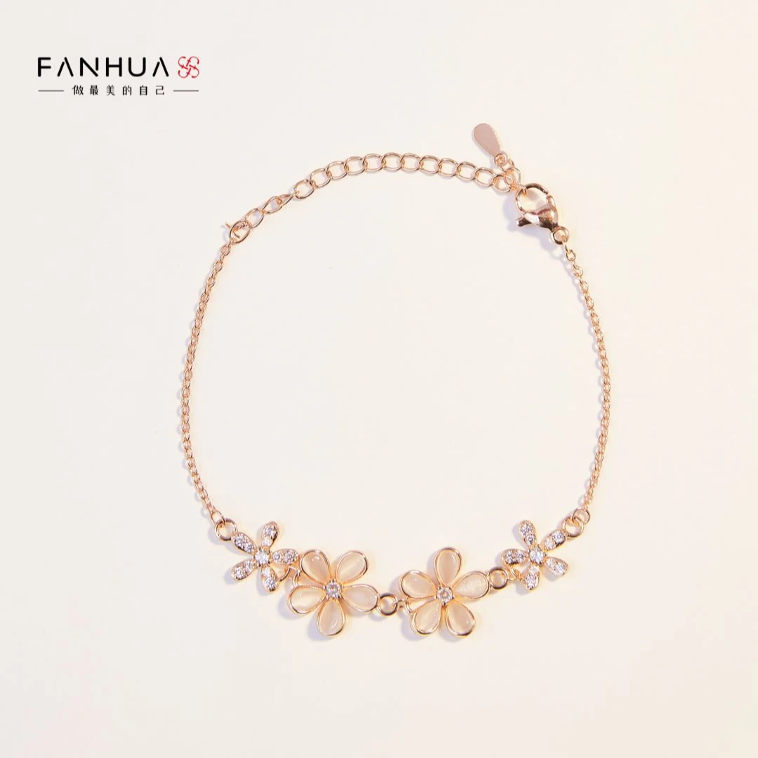 铜合金合成锆石手链 054时尚猫眼石甜美小清新花朵手链