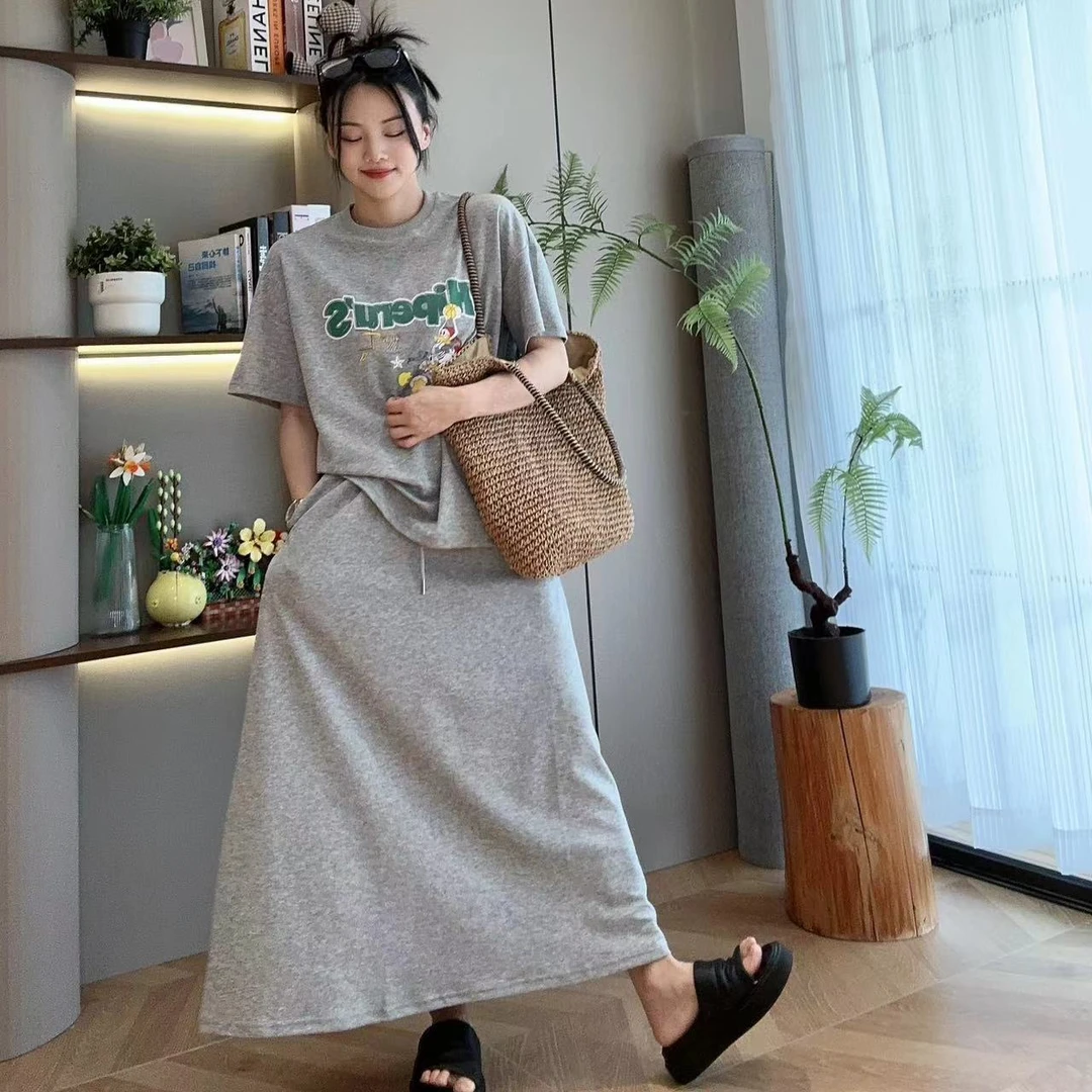 夏季篮球唐老鸭休闲百搭运动短袖半裙套装4-5-25