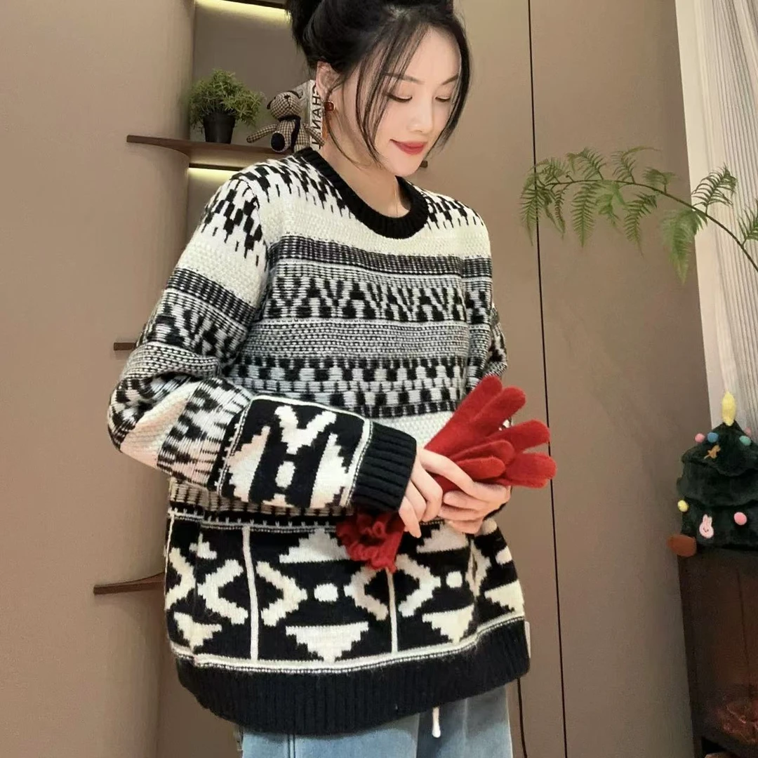 冬季梨泰院提花复古毛衣针织衫4-12-9