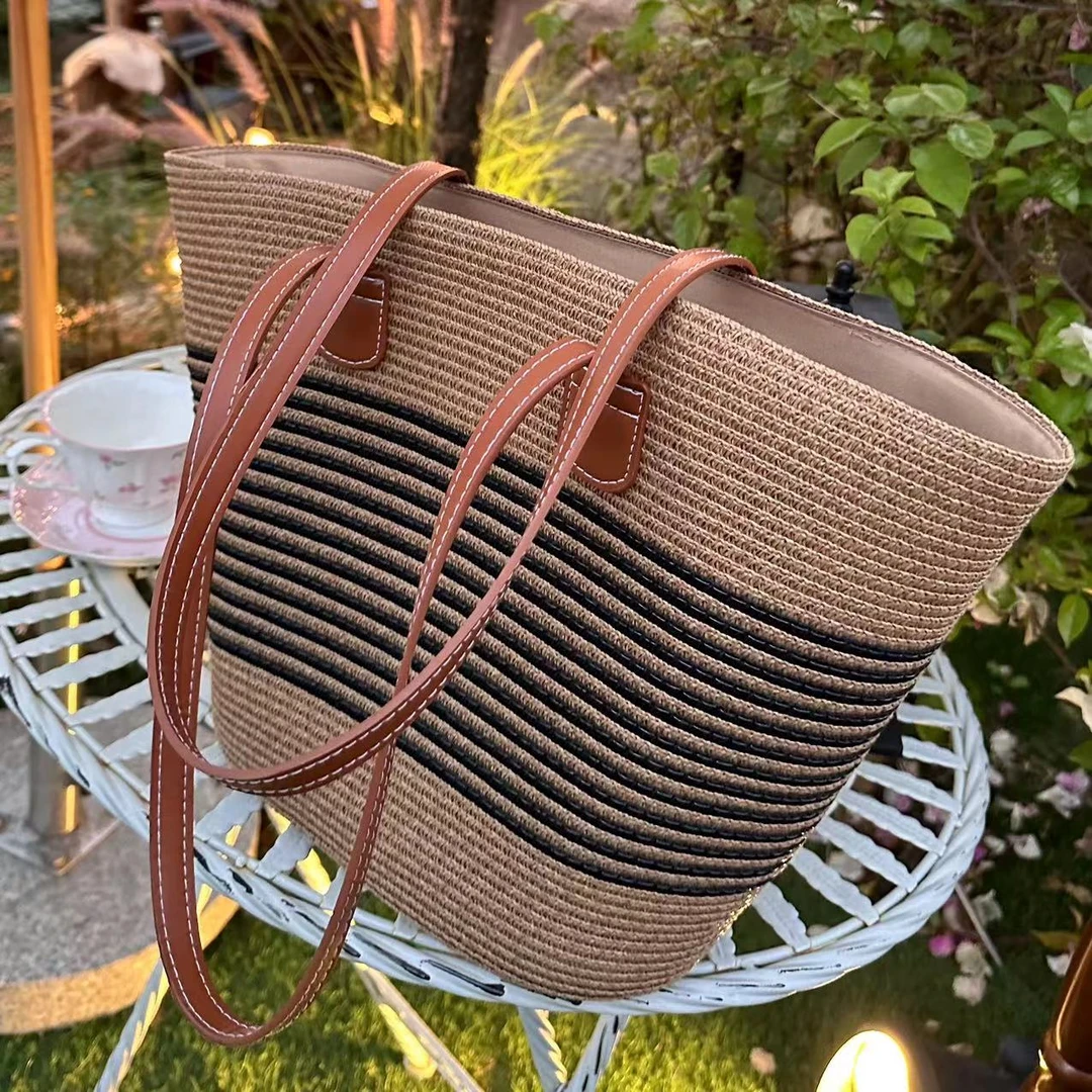 法式横条纹托特包时尚休闲大包4-4-3