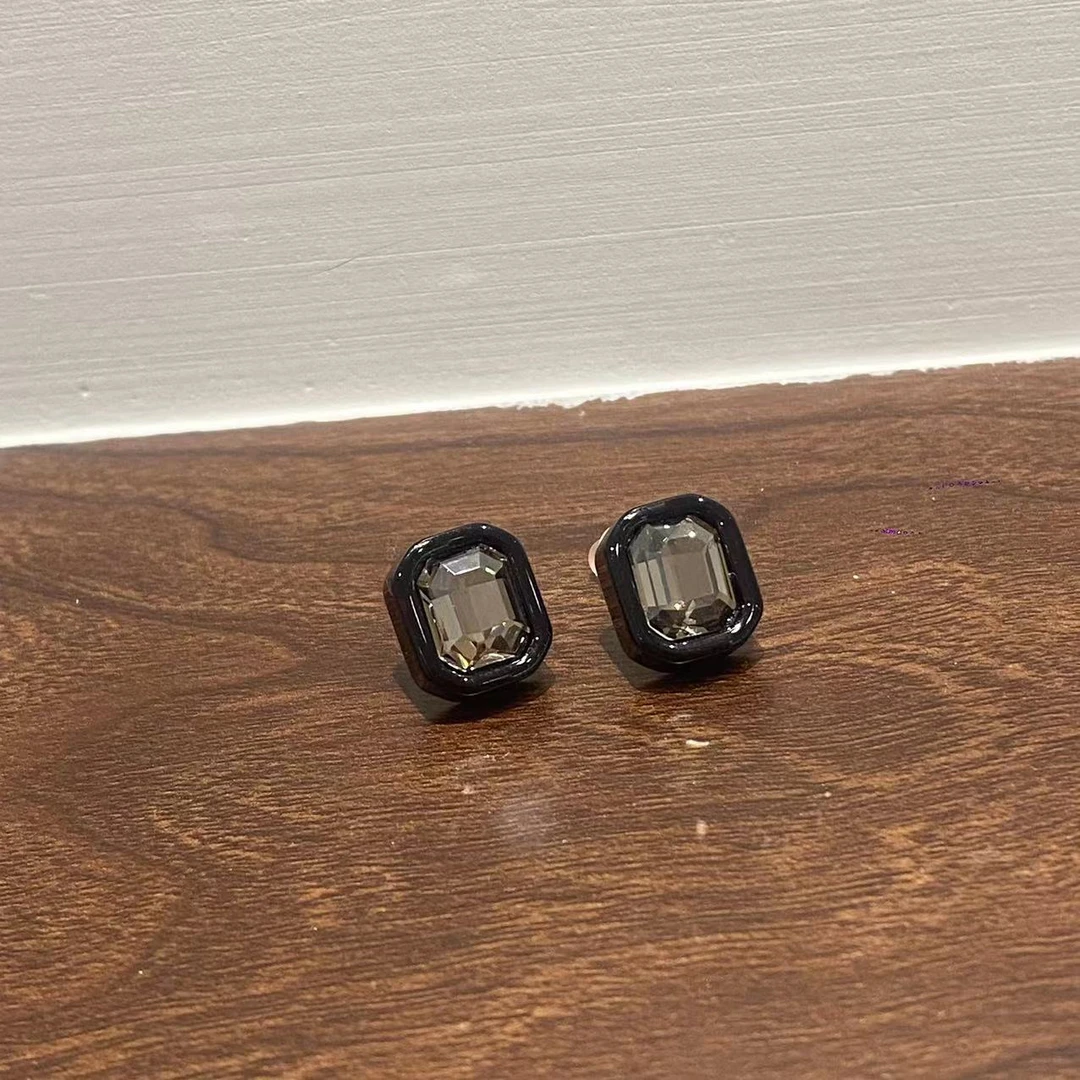 合金耳饰 气质百搭亮晶晶方型黑边耳耳钉耳环3-9-12