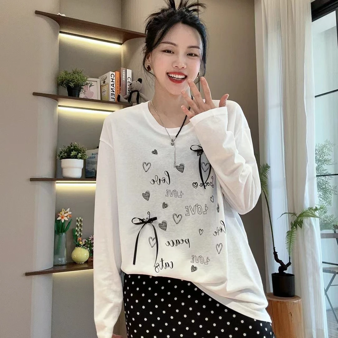 夏季立体蝴蝶结手绘爱心长袖防晒T恤4-5-30