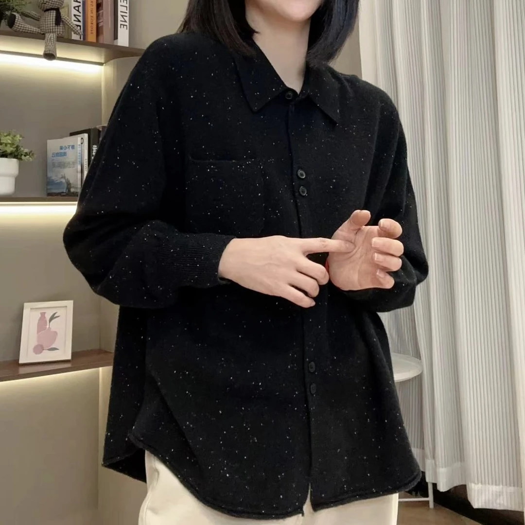 秋季繁星点点POLO领单口袋显瘦单排扣毛衣开衫3-9-27