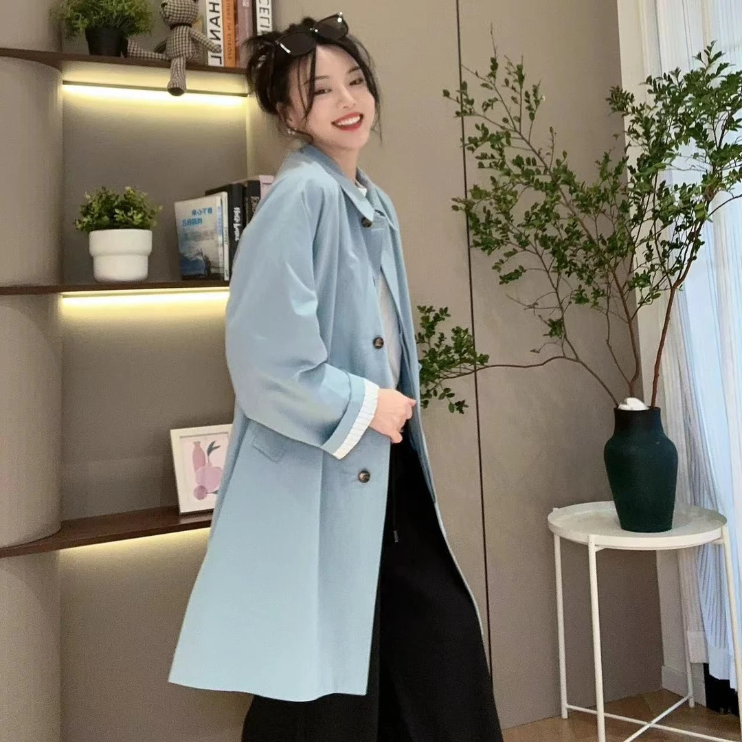 春季千颂伊街拍原宿风单排扣风衣4-2-19