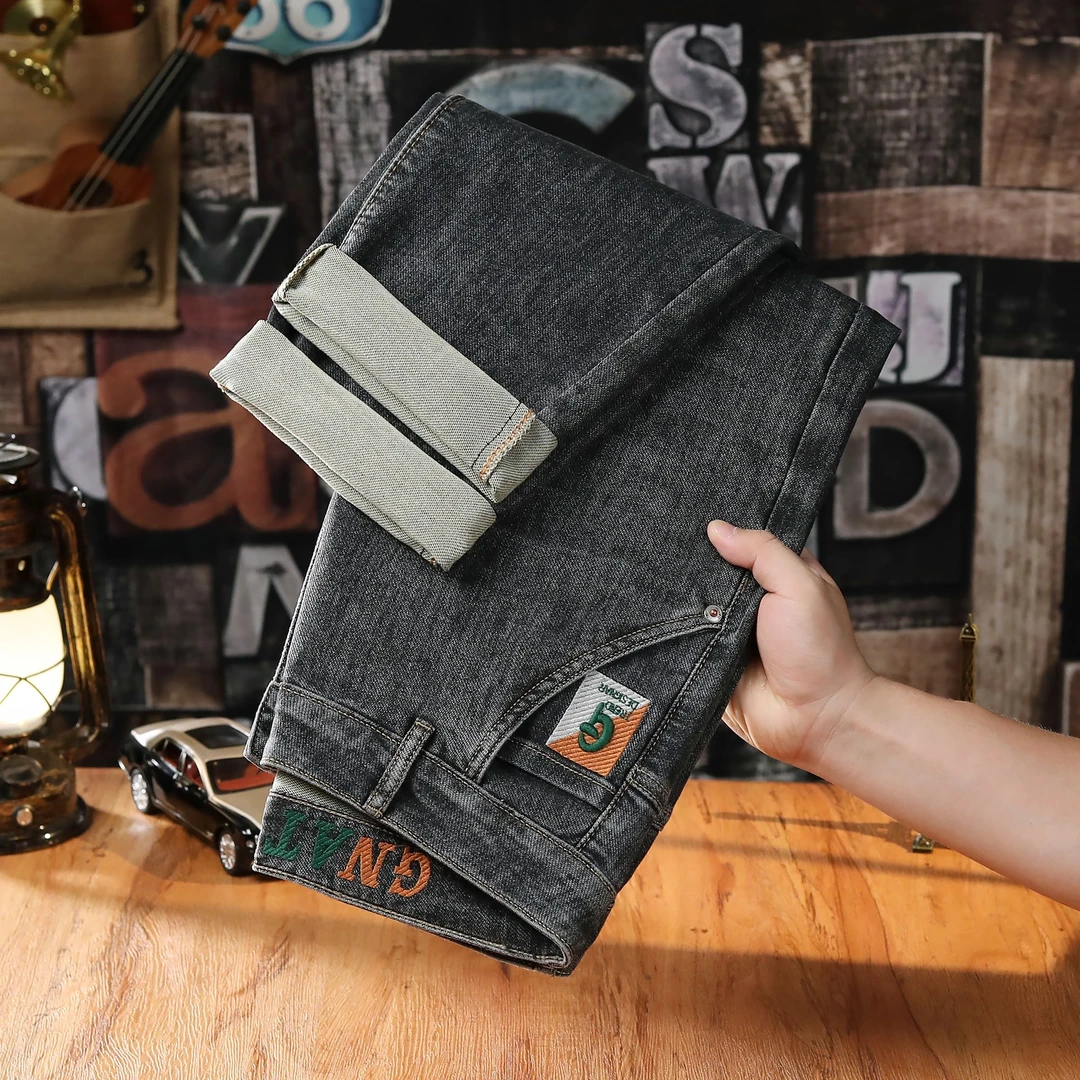 2025早秋薄款欧版修身直筒休闲百搭潮流时尚水洗棉男士牛仔长裤