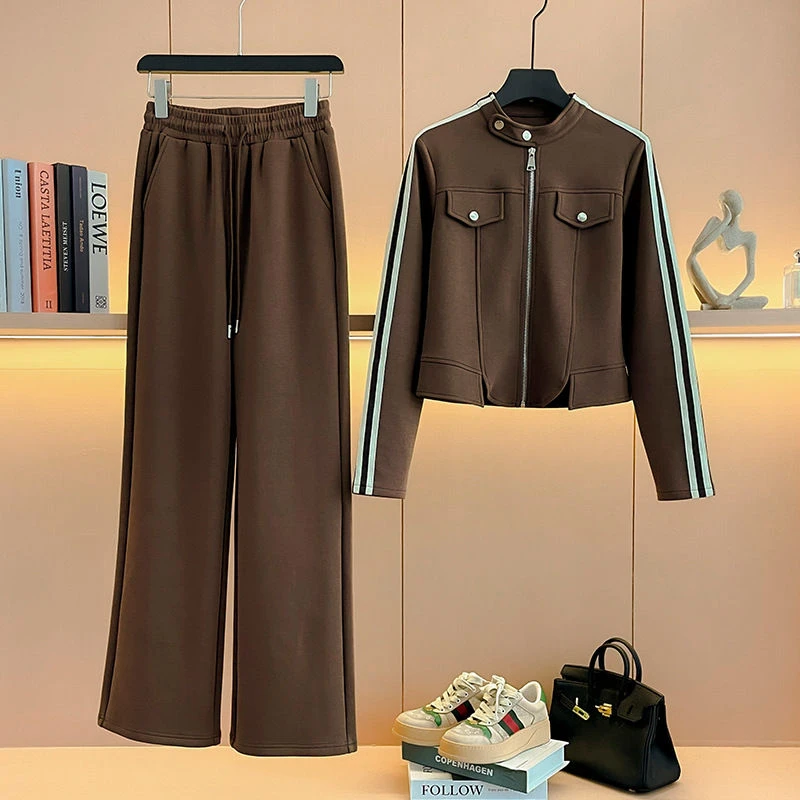 （长袖套服）2526#韩系夏季时尚休闲百搭极简设计感拉链短袖套装