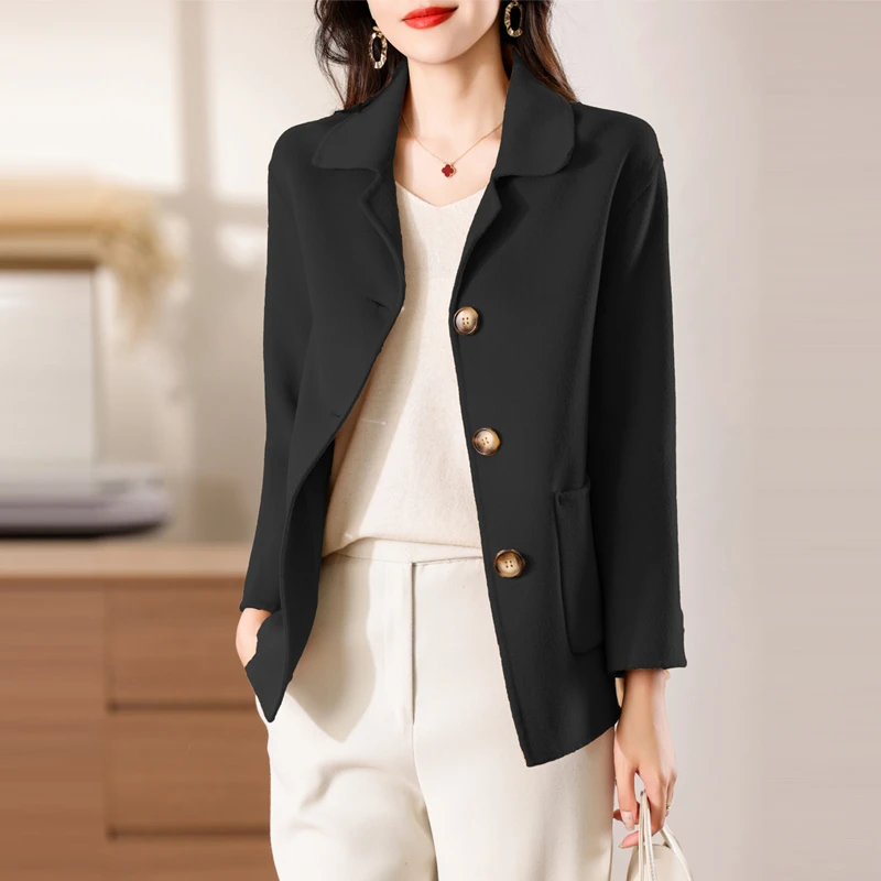 双面羊毛大衣女短款宽松2024秋冬新款高端小个子毛呢外套女呢子