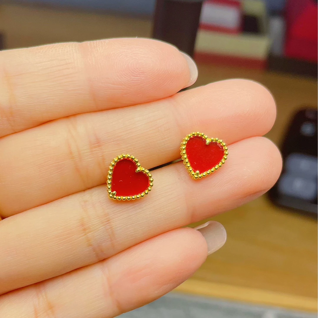 玉麓 足金爱心5D简约百搭款耳钉