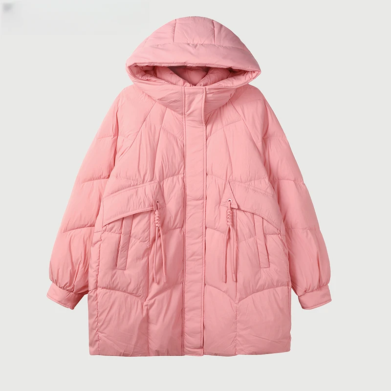 中长款连帽羽绒服女冬季90外套女士百搭保暖防风0968