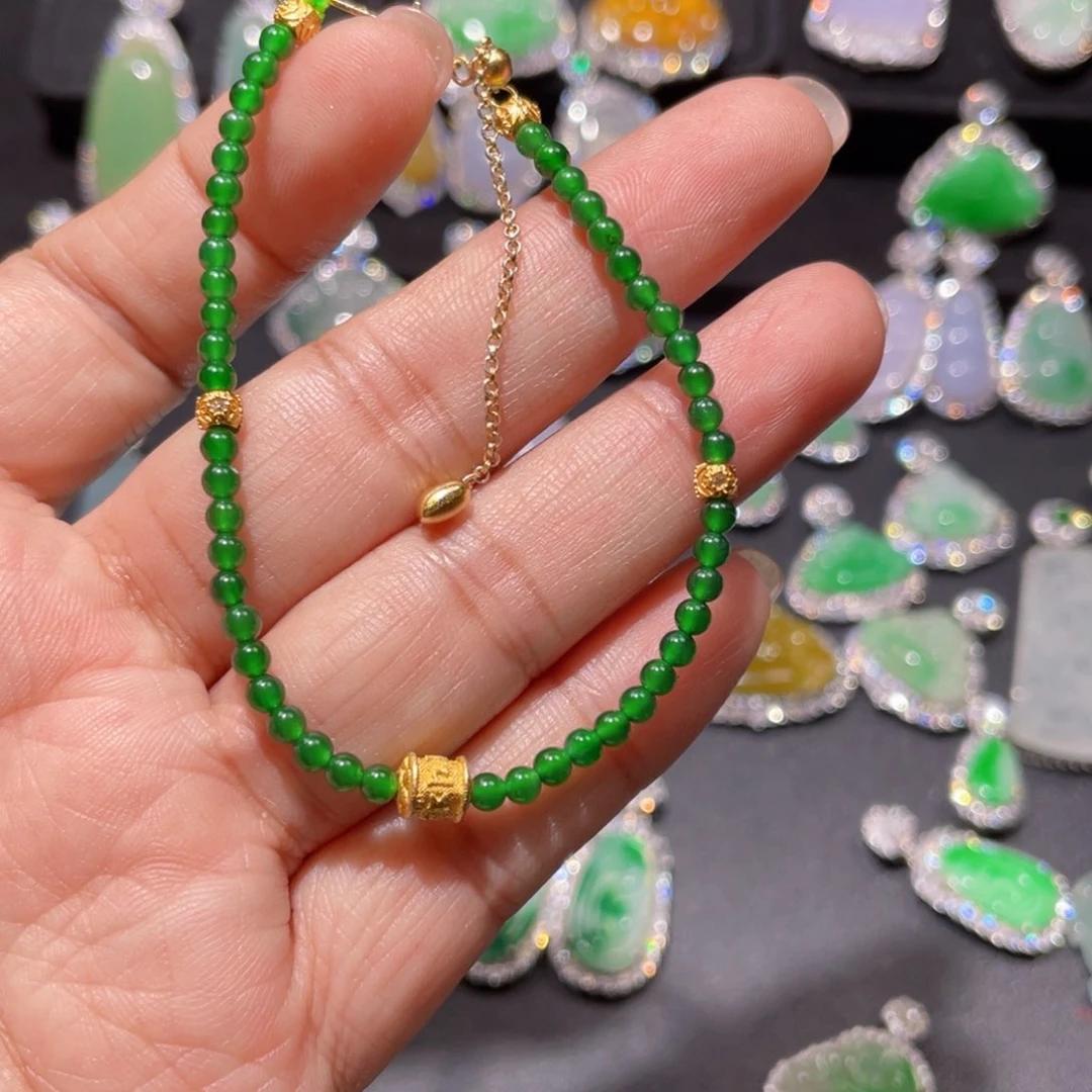 翡翠手链银S925镶嵌小***6精品