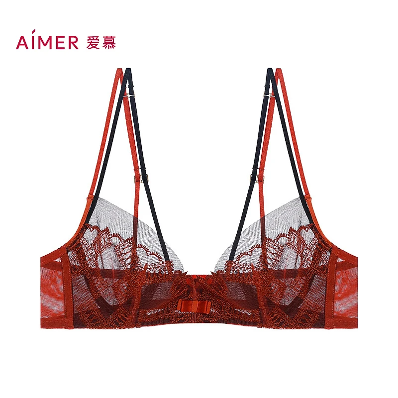 爱慕沉醉3/4薄款透气舒适蕾丝内衣文胸bra性感红色胸罩女AM136962