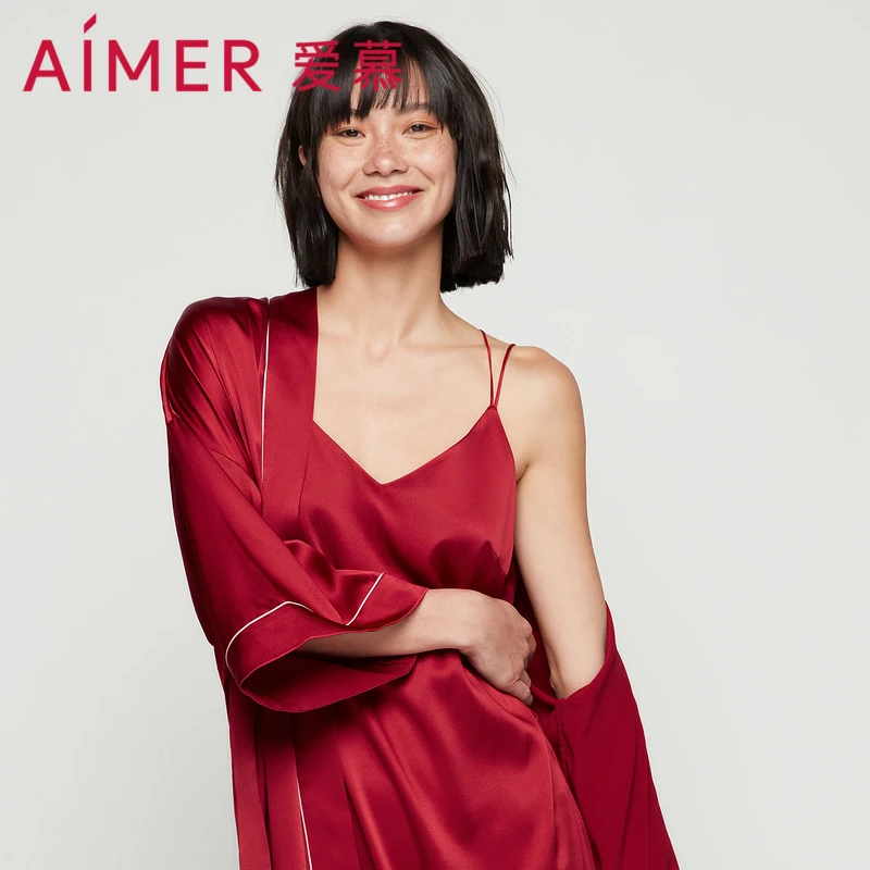 爱慕丝享家系带性感薄款结婚女士睡袍新娘晨袍红色婚礼AM485571
